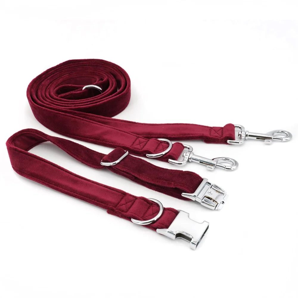 Cranberry Velvet Collar & Leash Set