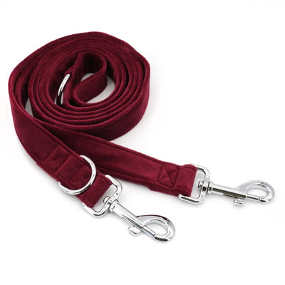 Cranberry Velvet Collar & Leash Set