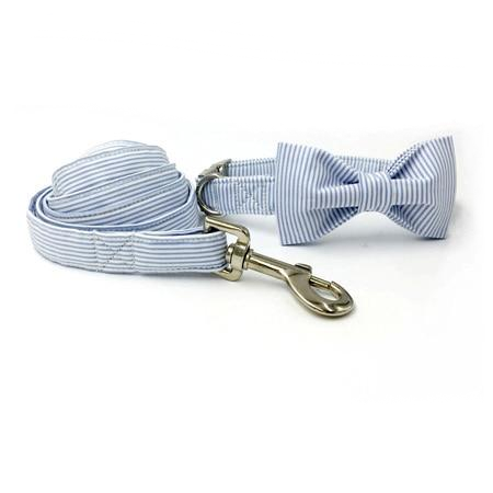 Blue Seersucker Collar & Leash Set