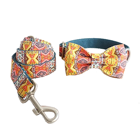 Personalized Bohemian Collar, Bow Tie, & Leash Set