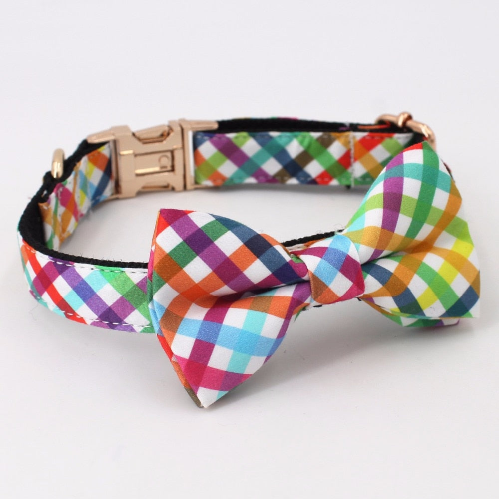 Plaid Rainbow Collar & Leash Set